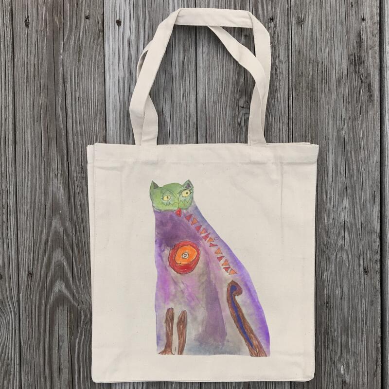 cat-green-head-tote-bag